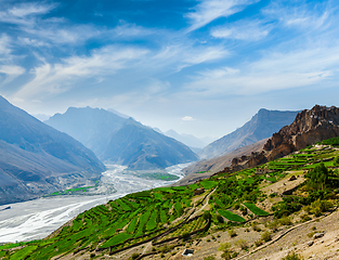Image showing Spiti valley and river in Himalayas