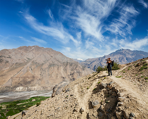 Image showing Photographer taking photos in Himalayas