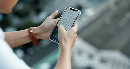 Image showing Volunteer, phone or hands on internet for registration application at a global NGO or non profit charity organization. Man, ui or user signing up on screen for a development project digital website