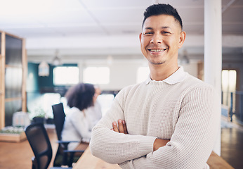 Image showing Proud portrait of happy business man in office startup with leadership, employee management and career confidence. Manager, boss or mature person in workspace with company or job mindset and smile