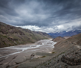 Image showing Spiti valley and river in Himalayas