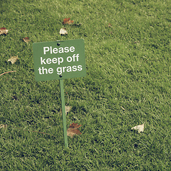 Image showing Vintage looking Keep off the grass sign