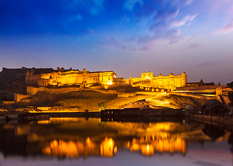 Image showing Amer Fort at night in twilight. Jaipur, Rajastan,