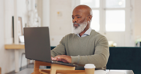 Image showing Email, communication and black man with a laptop for networking, corporate planning and project management job. Typing, research and African employee with a pc for professional connection at work