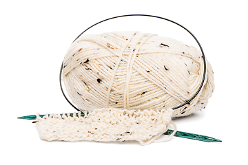Image showing Beige knitting wool with needles