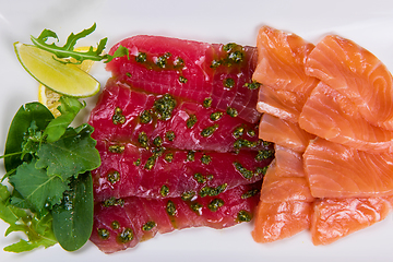 Image showing Mixed sliced of salmon and tuna