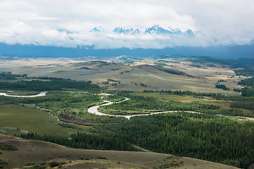 Image showing Panorama of Kurai steppe and Chuya river