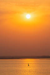 Image showing Yacht boats in lake on sunset