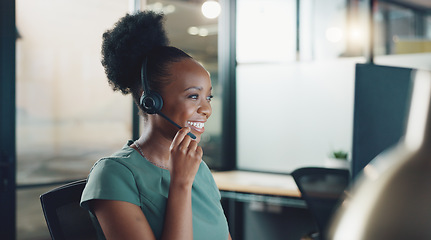 Image showing Face, business and woman in call center, telemarketing and customer support in office. Portrait, female agent or consultant with headset, conversation or consulting for digital marketing, crm or help