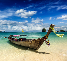 Image showing Long tail boat on beach, Thailand