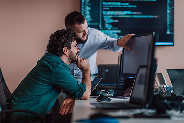 Image showing Programmers engrossed in deep collaboration, diligently working together to solve complex problems and develop innovative mobile applications with seamless functionality.