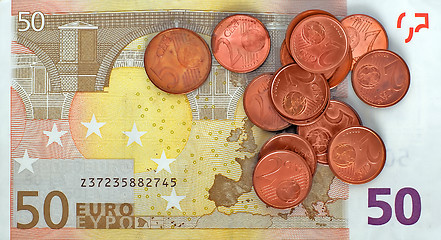 Image showing Fifty euro and coins