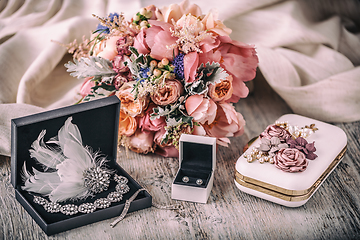 Image showing Wedding composition. Bride accessories