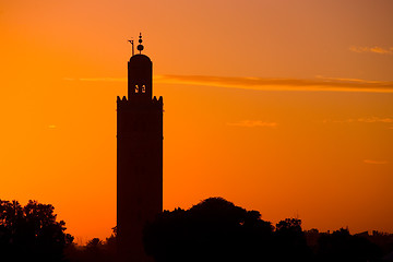 Image showing Silhouette Koutoubia Mosque  by the sunset