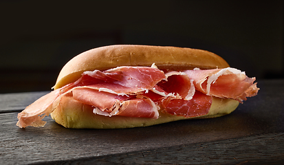 Image showing sandwich with sliced spanish iberico ham