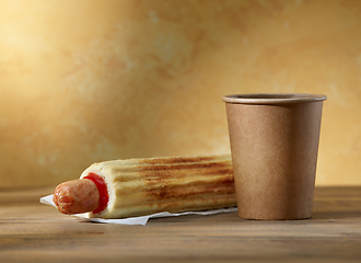 Image showing hot dog and coffee