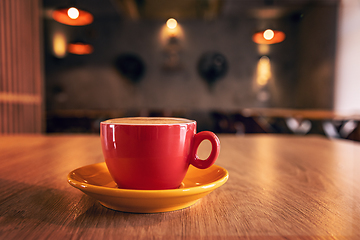 Image showing Red cup of tasty cappuccino