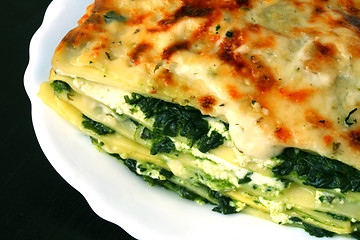 Image showing Vegetarian lasagna with ricotta cheese spinach filling 