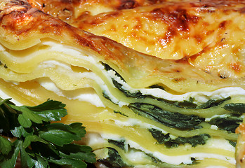 Image showing Vegetarian lasagna with ricotta cheese and spinach filling