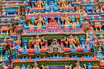 Image showing Sculptures on Hindu temple tower