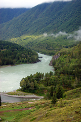 Image showing Type with mountains on greater and tempestuous river