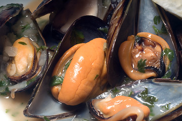 Image showing fresh cooked mussels at the restaurant