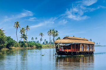 Image showing Houseboat on Kerala backwaters, India