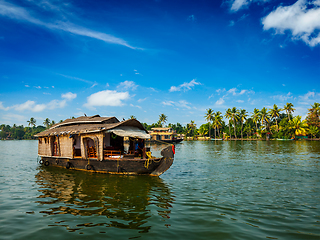 Image showing Houseboat on Kerala backwaters, India