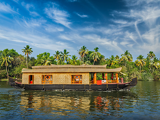 Image showing Houseboat on Kerala backwaters, India