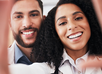 Image showing Pharmacy team, selfie and portrait of people for social media, profile picture and clinic website. Healthcare, pharmaceutical and man and woman take photo for wellness, medicine and medical service