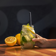Image showing Homemade lemonade in beverage jar