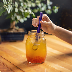 Image showing Glass jar full of cold mocktail