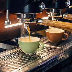 Image showing Espresso machine making fresh coffee