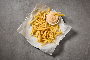 Image showing french fries with mayonnaise dip