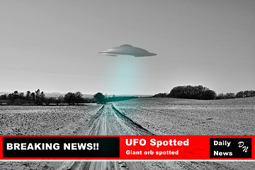 Image showing News, nature and broadcast of a ufo on television for science fiction or information on earth. Sky, universe and a spaceship or futuristic alien glow for fantasy or knowledge of the galaxy on tv