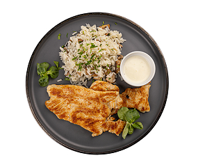 Image showing Grilled chicken breast with rice