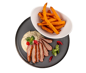 Image showing Duck breast with mashed potatoes