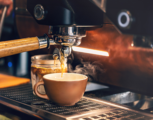 Image showing Coffee extraction from professional coffee machine