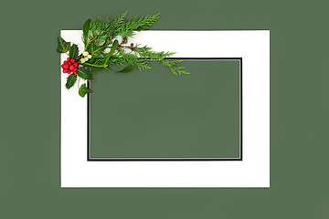 Image showing Christmas Winter Flora and Holly Berry Background Frame