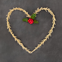 Image showing Christmas Gold Heart Wreath and Winter Holly 