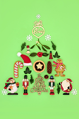 Image showing Abstract Christmas Tree with Retro Decorations Food and Symbols