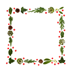 Image showing Christmas Winter Greenery and Holly Berry Frame