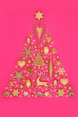 Image showing Christmas Tree Surreal Gold Bauble Decoration with Abstract Snow