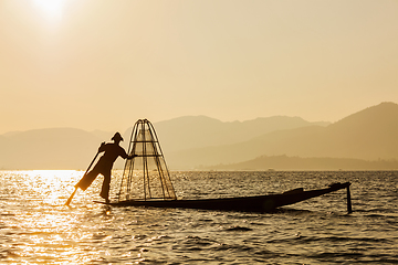 Image showing Burmese fisherman at Inle lake, Myanmar