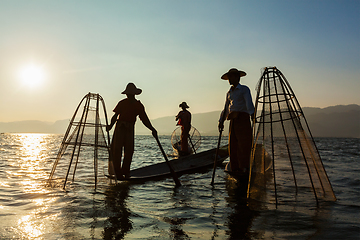 Image showing Burmese fisherman at Inle lake, Myanmar