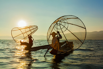 Image showing Burmese fisherman at Inle lake, Myanmar