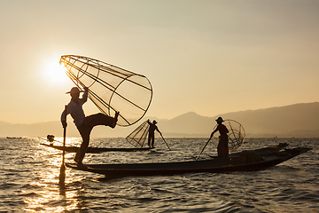 Image showing Burmese fisherman at Inle lake, Myanmar