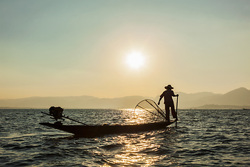 Image showing Burmese fisherman at Inle lake, Myanmar