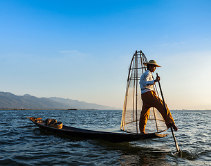 Image showing Burmese fisherman at Inle lake, Myanmar