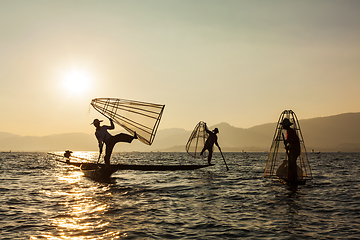 Image showing Burmese fisherman at Inle lake, Myanmar